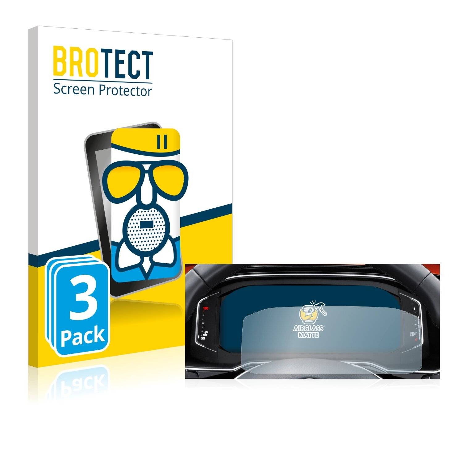 3x BROTECT AirGlass Matte Schutzglas Folie für Volkswagen Tiguan 2021 Digital Cockpit