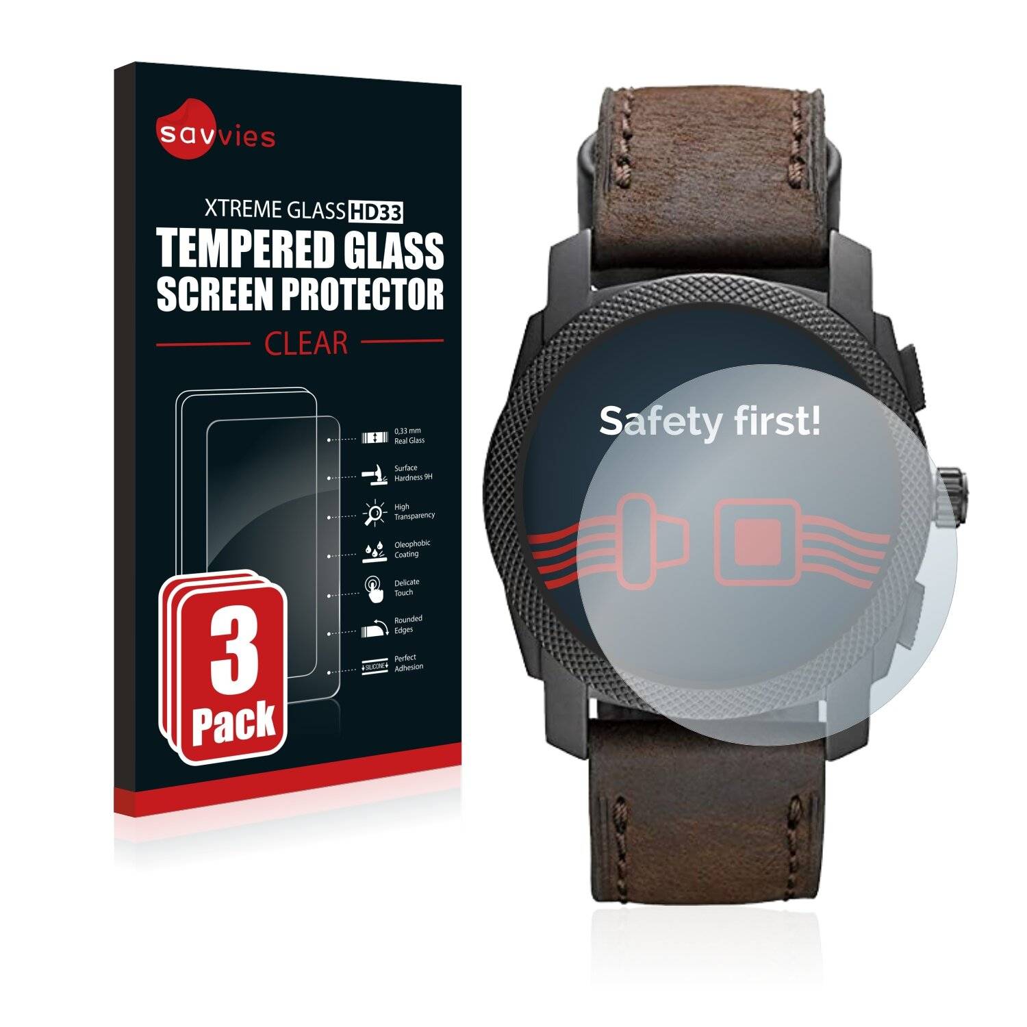 3x Savvies HD33 Clear Schutzglas für Fossil