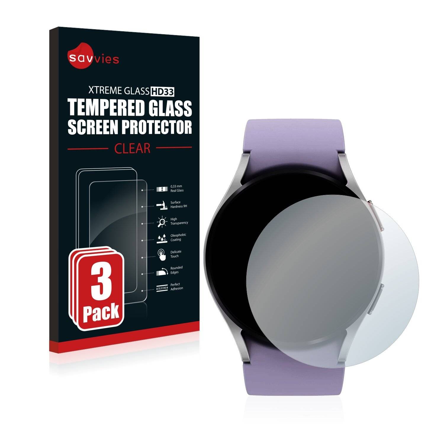 3x Savvies HD33 Clear Schutzglas für Samsung Galaxy Watch 5