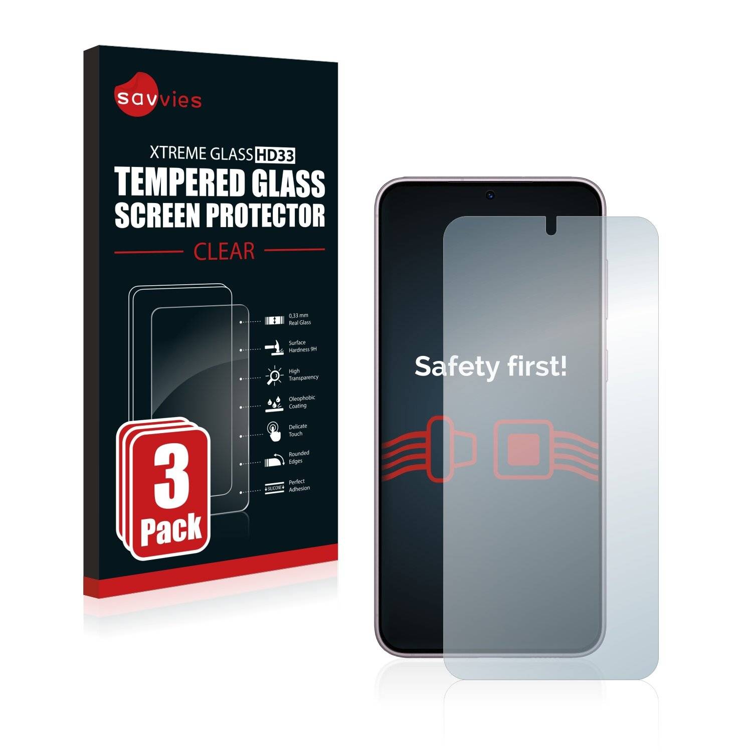 3x Savvies HD33 Clear Schutzglas für Samsung Galaxy