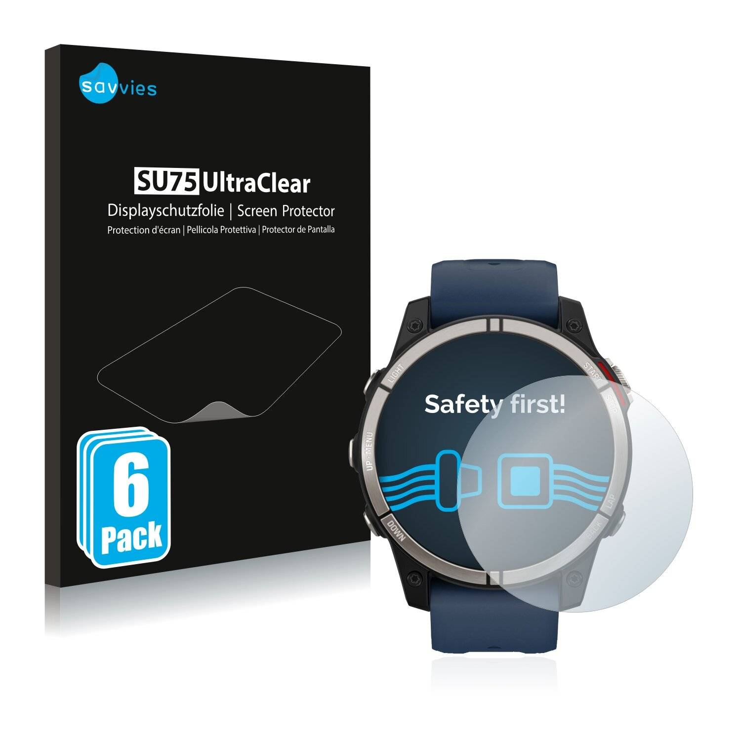 6x Savvies SU75 Displayschutzfolie für Garmin quatix