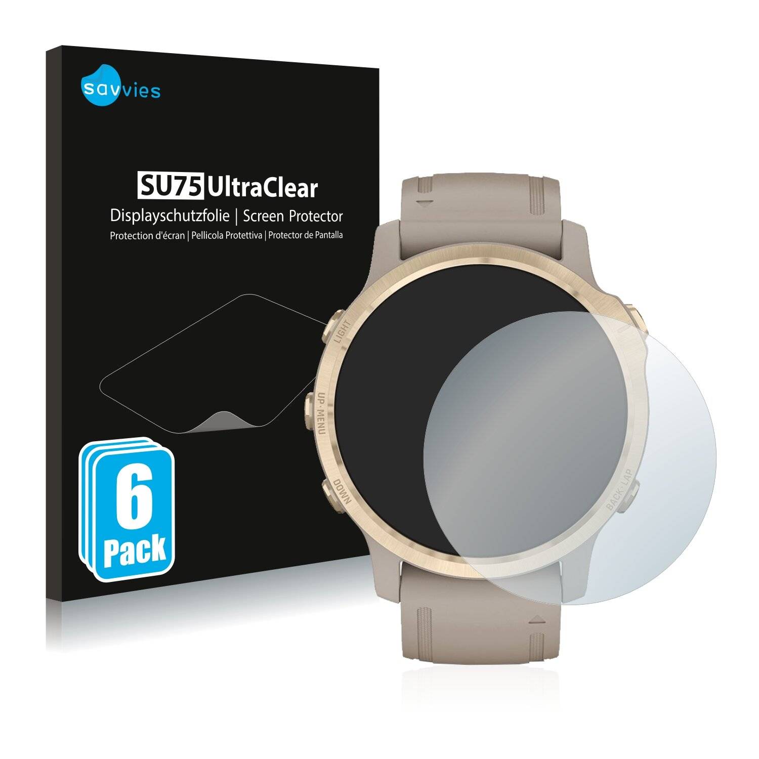 6x Savvies SU75 Displayschutzfolie für Garmin Fenix 6S Pro