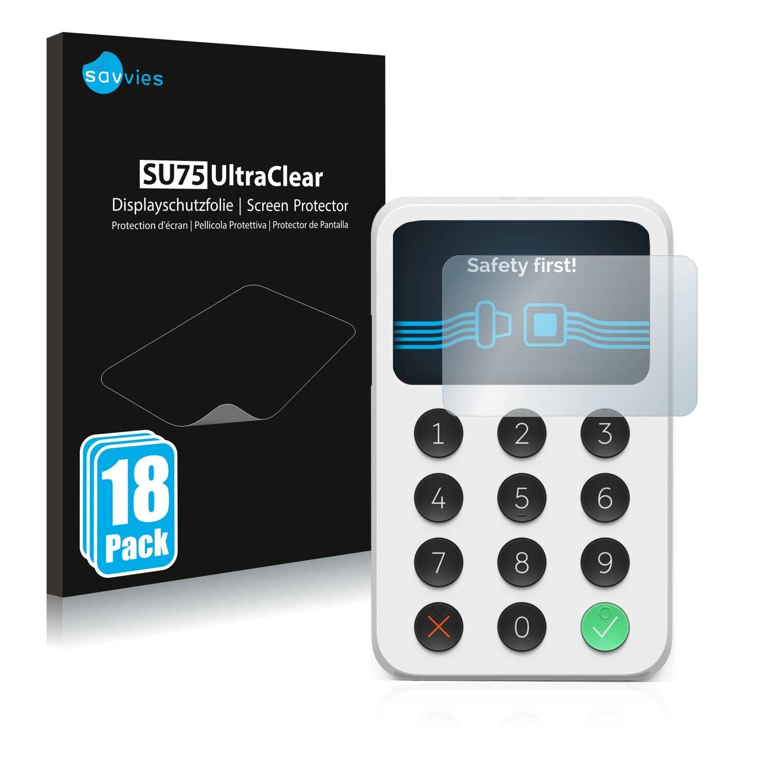 18x Savvies SU75 Displayschutzfolie für Zettle Reader