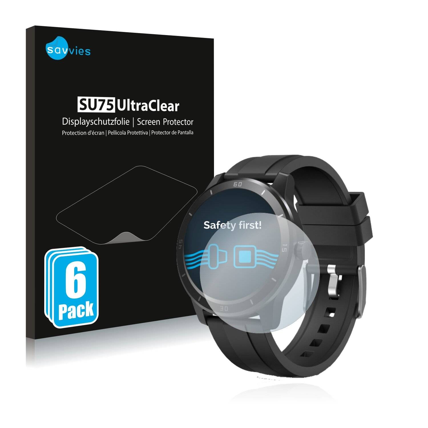 6x Savvies SU75 Displayschutzfolie für Hama Fit Watch