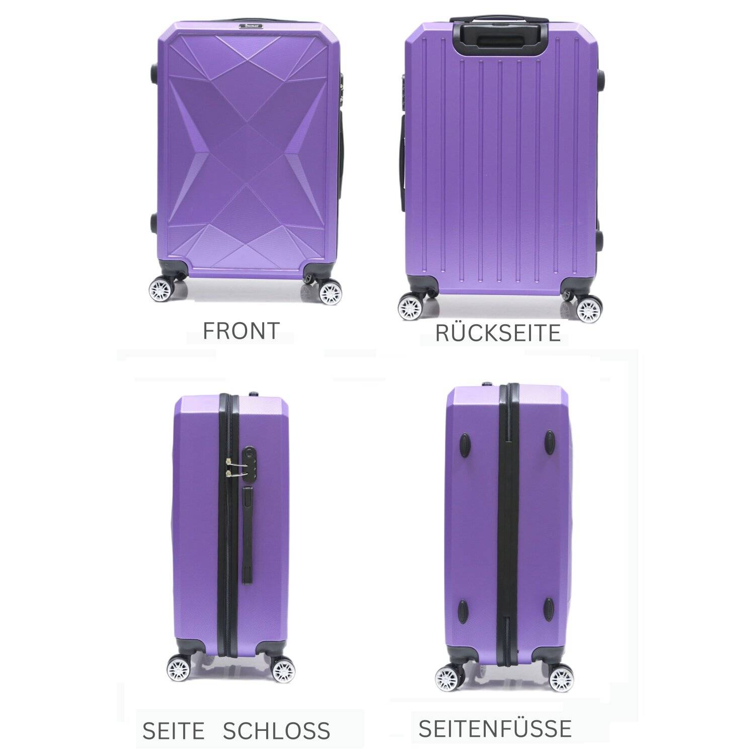 Reisekoffer ABS-03 Koffer 3-teilig Hartschale Trolley Set Kofferset Handgepäck Gepäck Reisetasche Lila
