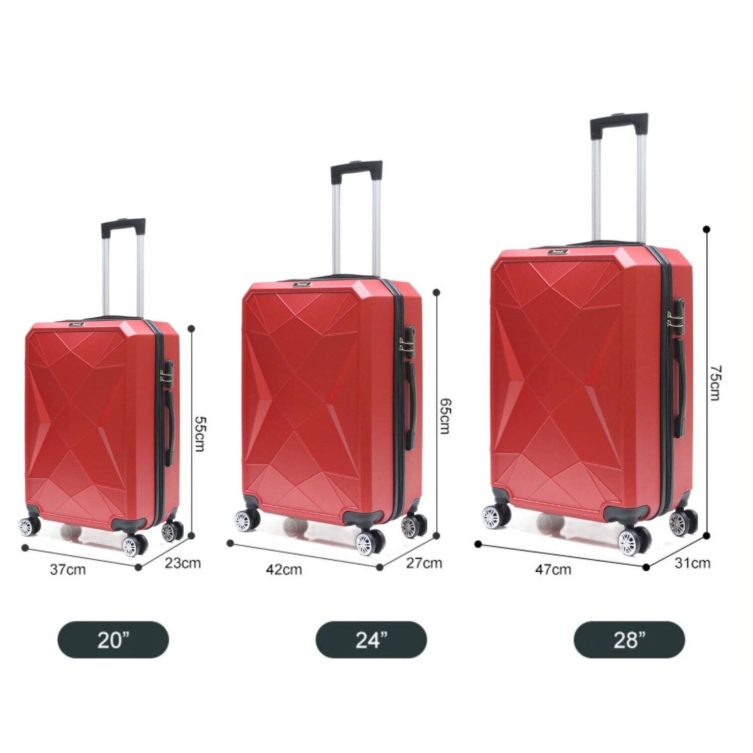 Reisekoffer ABS-03 Koffer 3-teilig Hartschale Trolley Set Kofferset Handgepäck Gepäck Reisetasche Rot