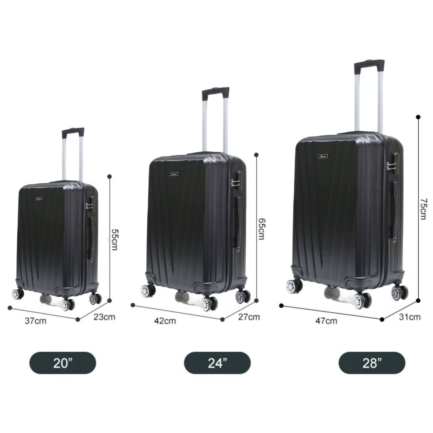Reisekoffer Koffer 3 tlg Hartschale Trolley Set Kofferset Handgepäck Gepäck Reisetasche ABS-06 Schwarz