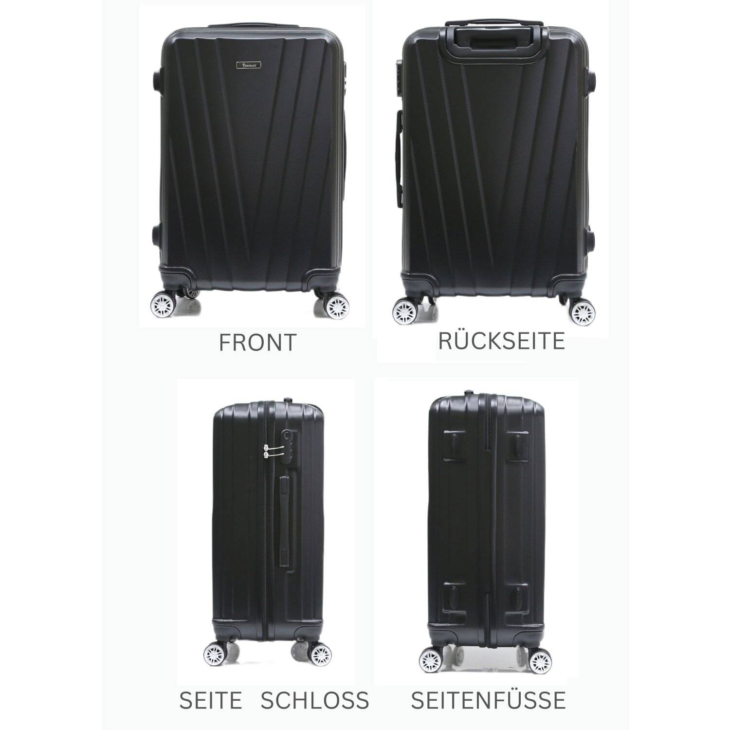 Reisekoffer Koffer 3 tlg Hartschale Trolley Set Kofferset Handgepäck Gepäck Reisetasche ABS-06 Schwarz