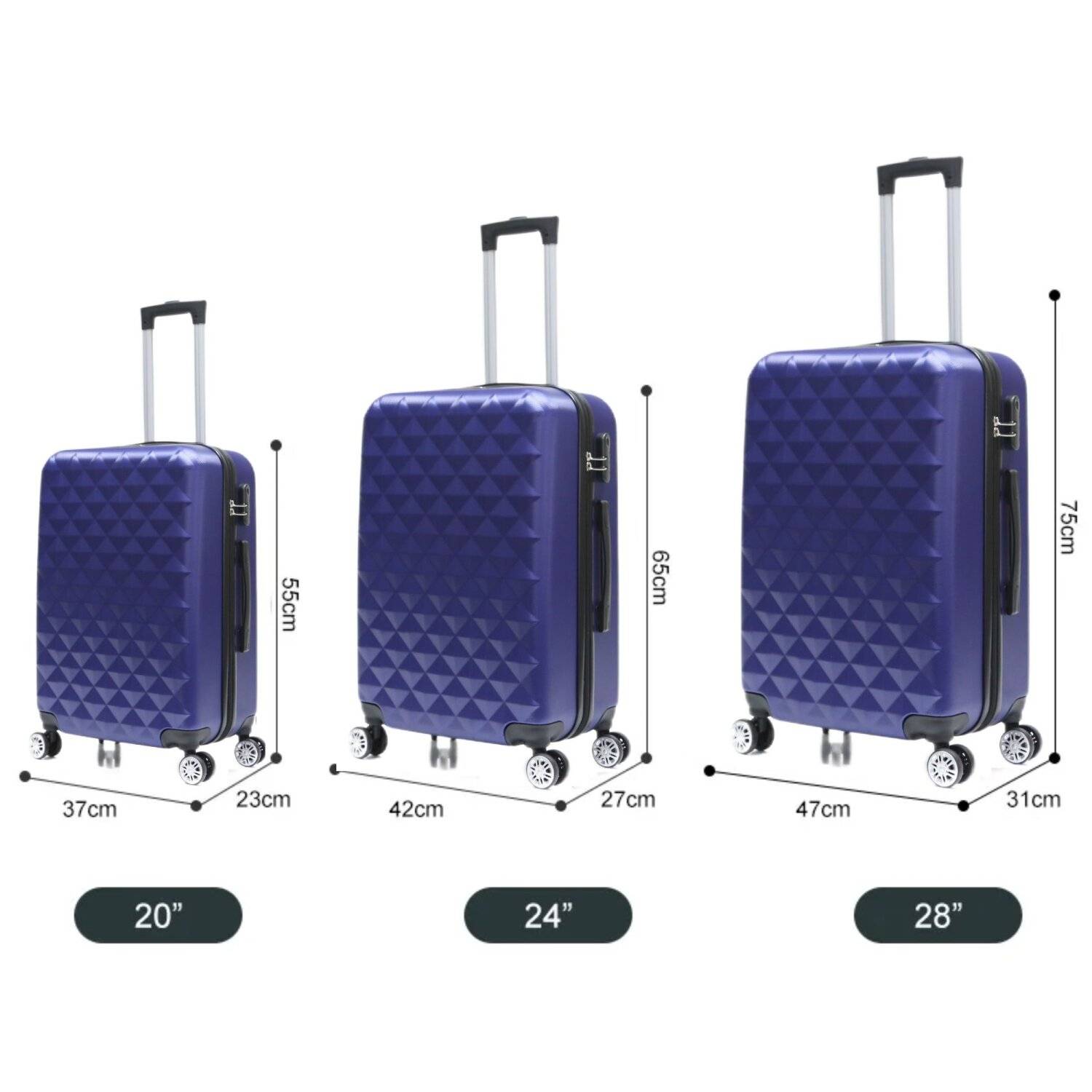 Reisekoffer Koffer 3 tlg Hartschale Trolley Set Kofferset Handgepäck Gepäck Reisetasche ABS-07 Lila
