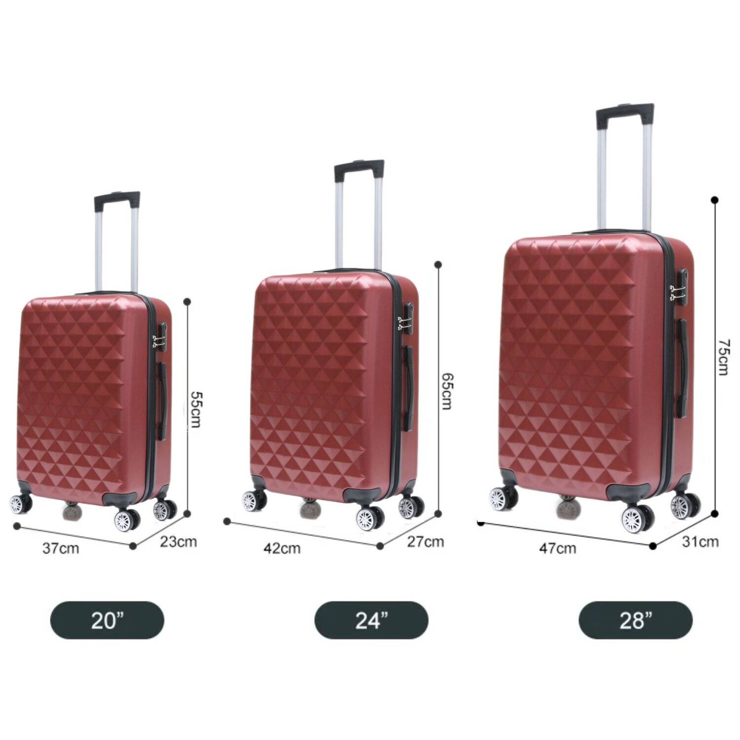 Reisekoffer Koffer 3 tlg Hartschale Trolley Set Kofferset Handgepäck Gepäck Reisetasche ABS-07 Rot