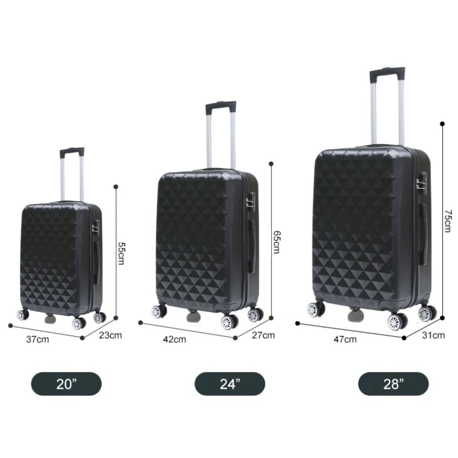 Reisekoffer Koffer 3 tlg Hartschale Trolley Set Kofferset Handgepäck Gepäck Reisetasche ABS-07 Schwarz