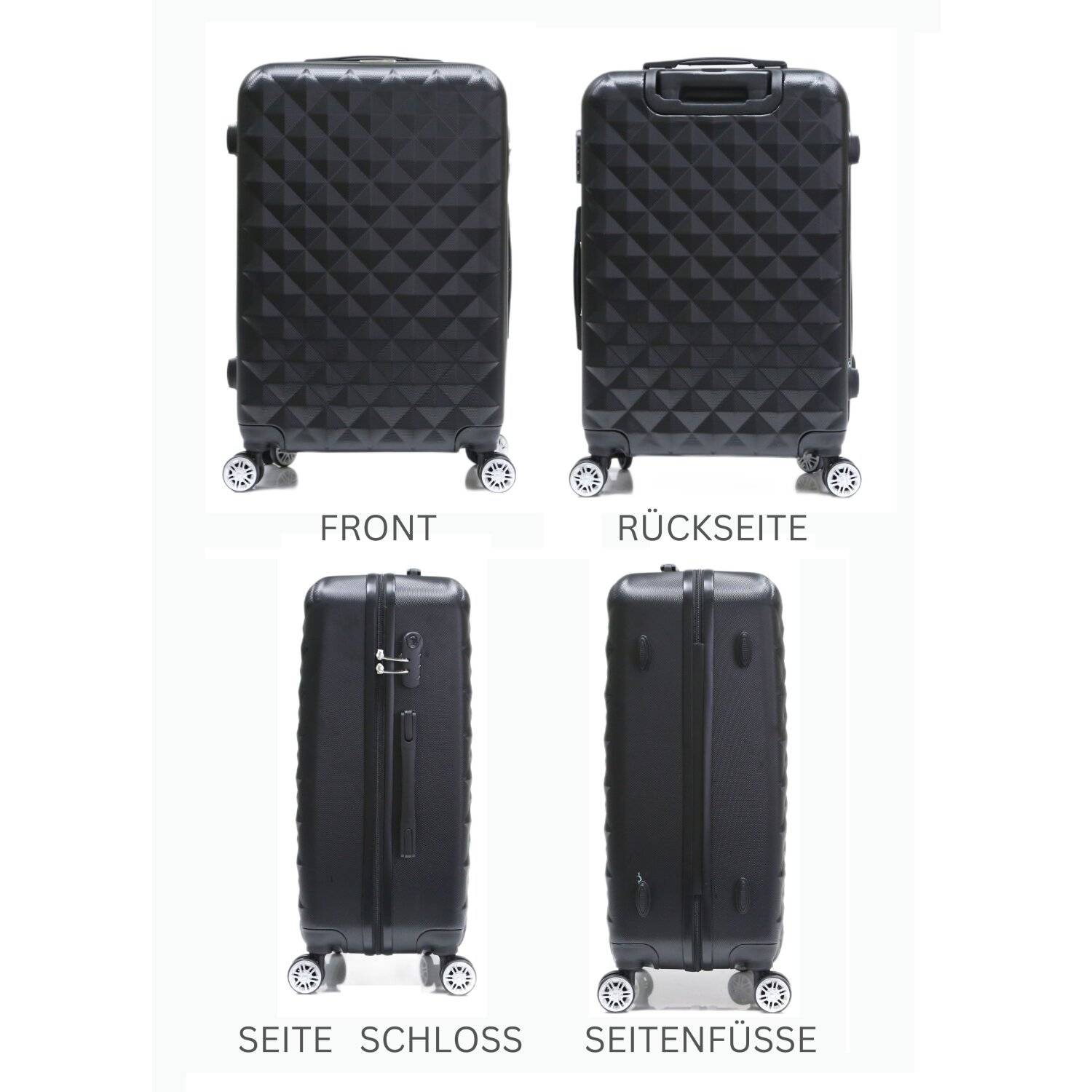 Reisekoffer Koffer 3 tlg Hartschale Trolley Set Kofferset Handgepäck Gepäck Reisetasche ABS-07 Schwarz