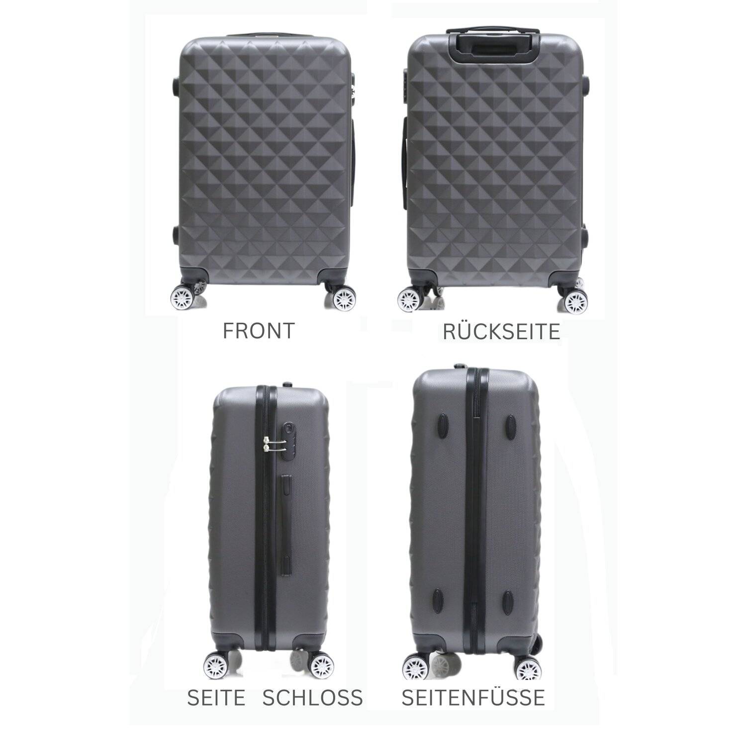 Reisekoffer Koffer 3 tlg Hartschale Trolley Set Kofferset Handgepäck Gepäck Reisetasche ABS-07 Silber