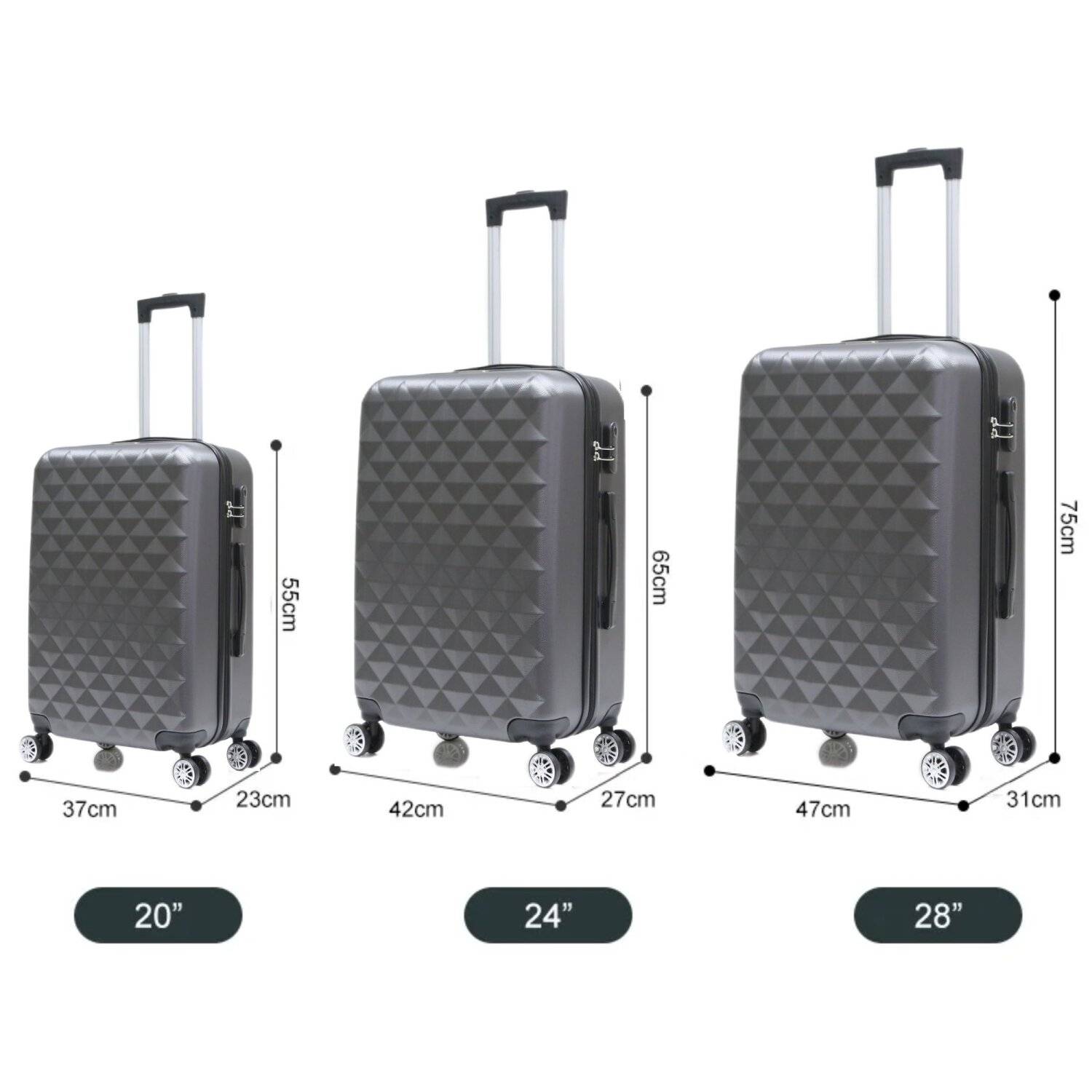 Reisekoffer Koffer 3 tlg Hartschale Trolley Set Kofferset Handgepäck Gepäck Reisetasche ABS-07 Silber