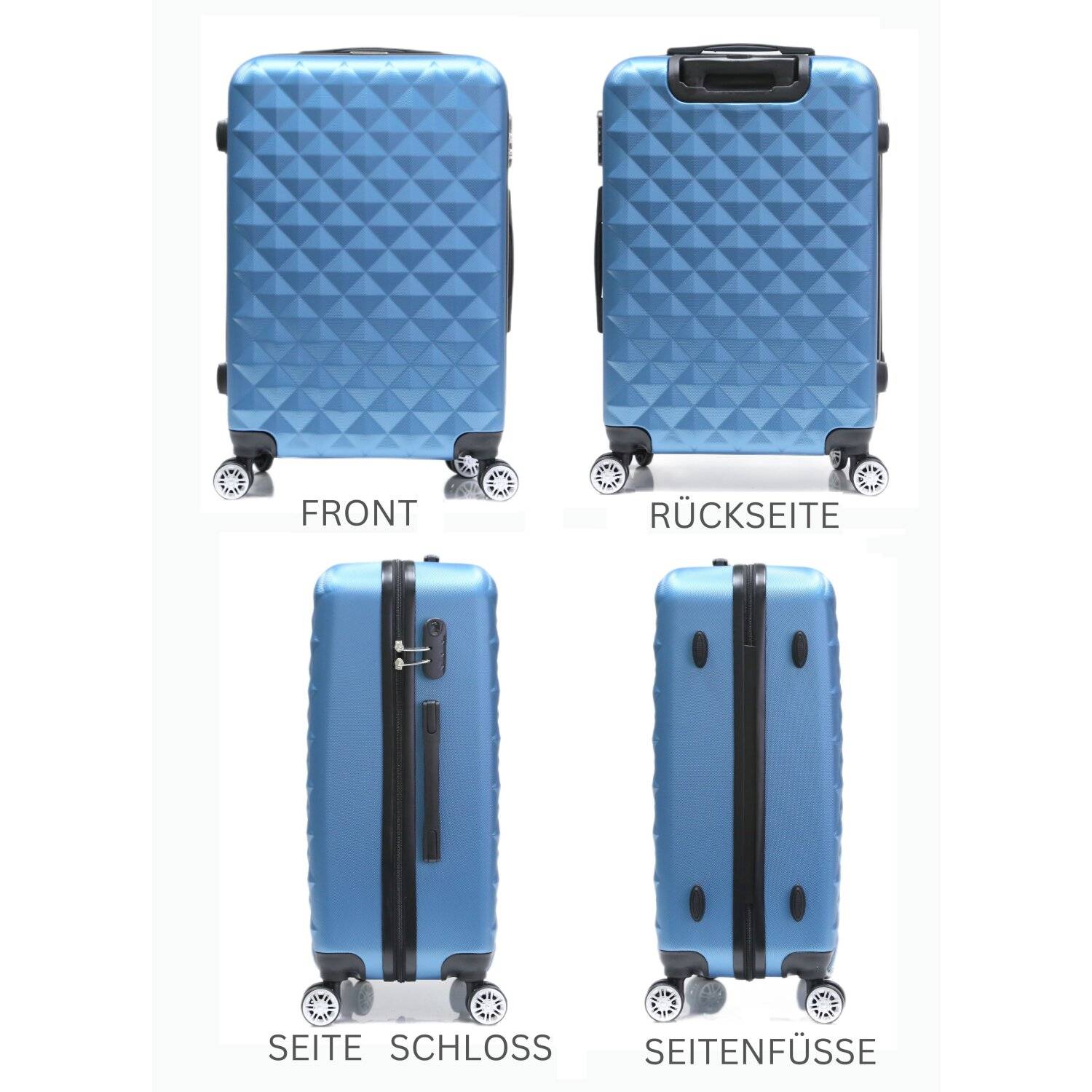 Reisekoffer Koffer 3 tlg Hartschale Trolley Set Kofferset Handgepäck Gepäck Reisetasche ABS-07 Skyblue