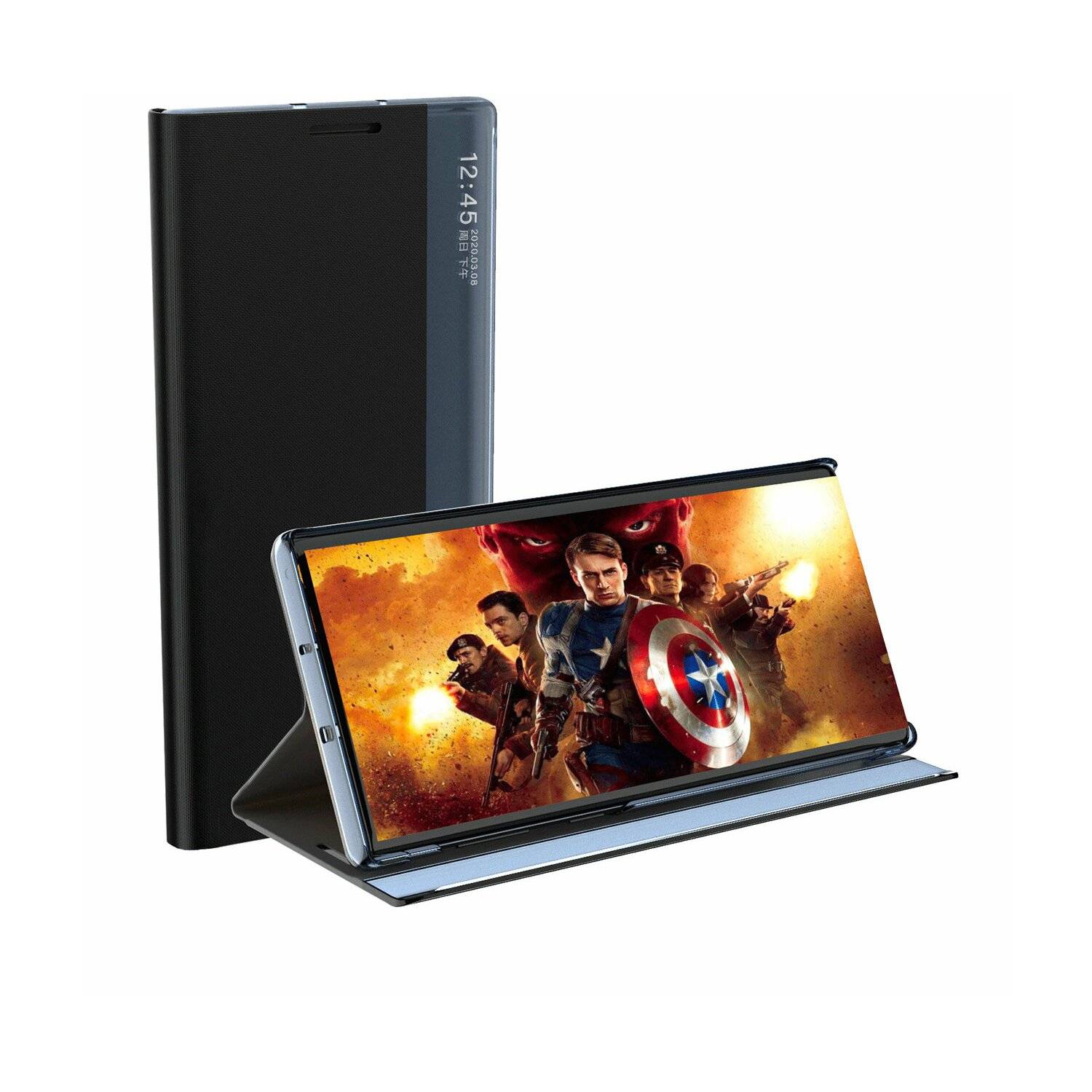 Sleep Case Hülle kompatibel mit Xiaomi Redmi Note 12 Pro+ Hülle mit Klappständer schwarz