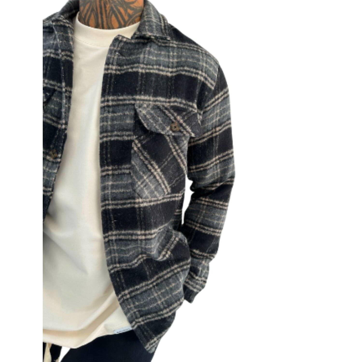 Flanell Jacke Holzfällerhemd | Herren Button Down Outdoor Baumwolle Freizeithemden | Schwarz, S