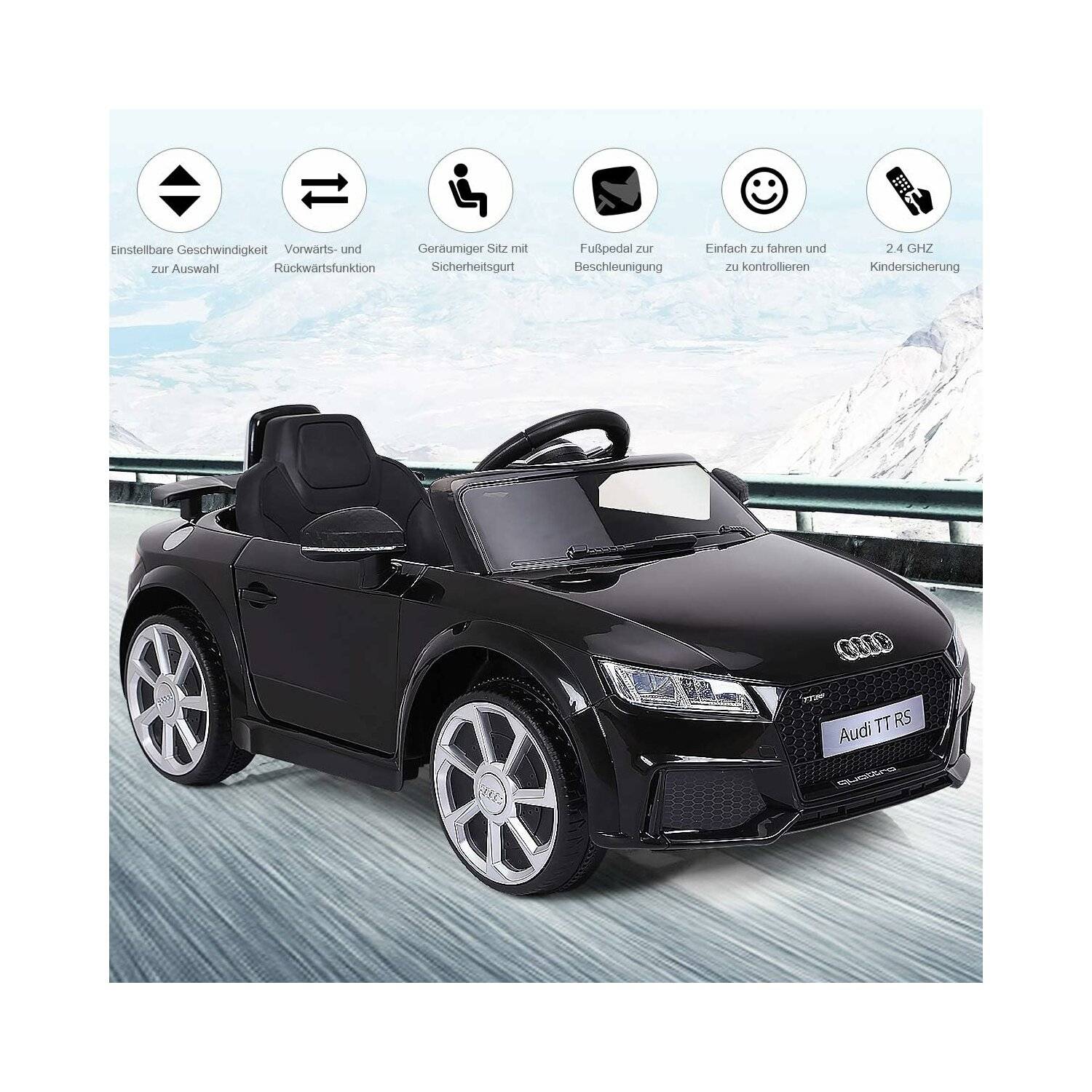 Elektro-Kinderauto Audi TT RS Kinderauto 2x6V4AH MP3 Power Display Schwarz