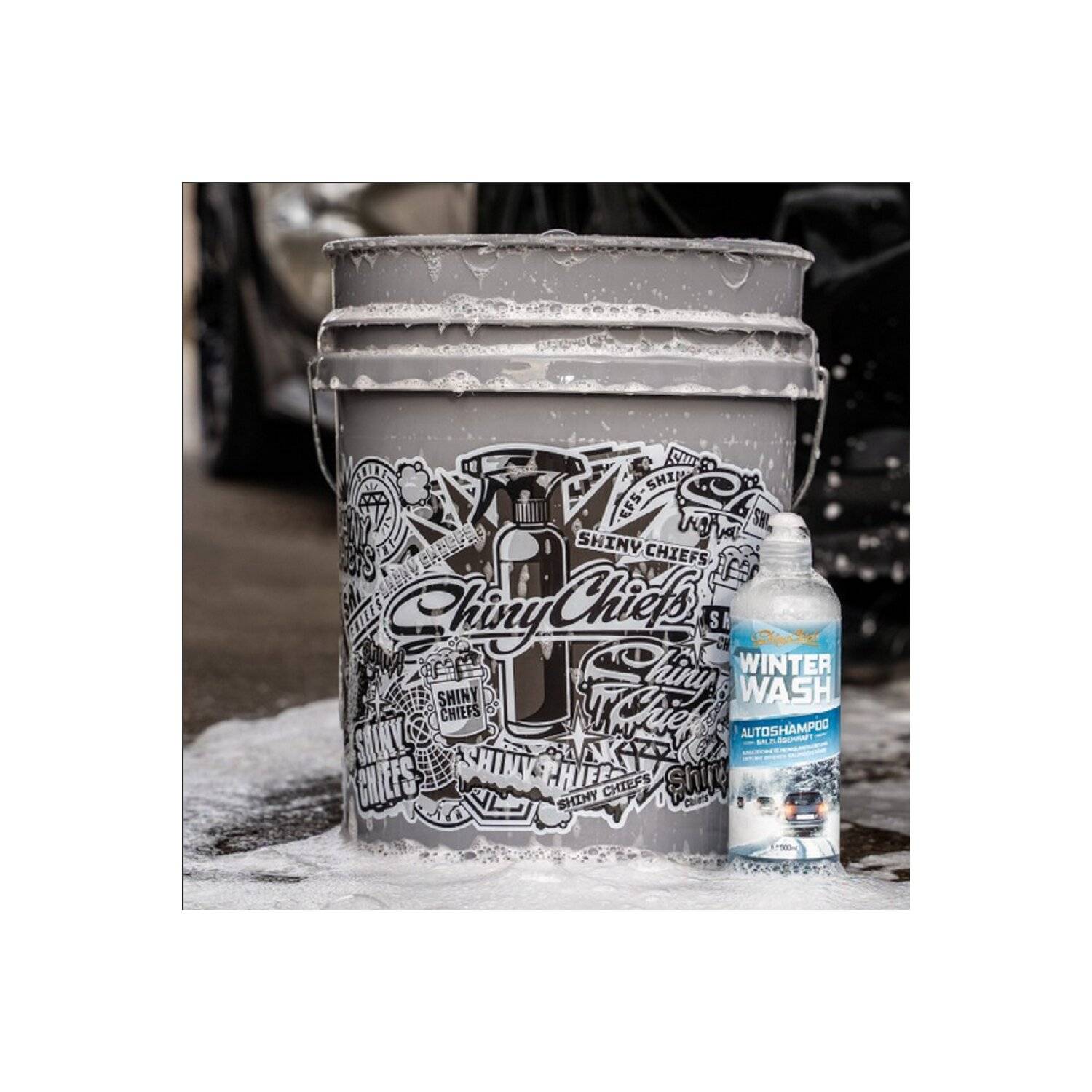 Wascheimer - Großer Wasch Bucket für Autowäsche aus robustem HDPE-Kunststoff - 20L Fassungsvermögen - Metal Grau