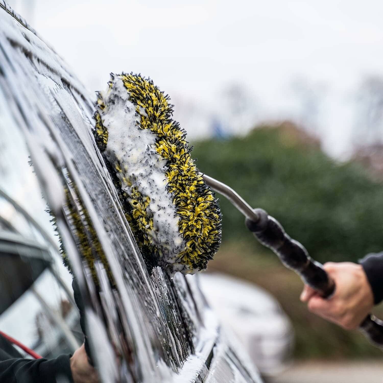 Bürstenüberzug für eine schonende & gründliche Autowäsche - Saugstarker Waschbürstenüberzug, 18x29cm, schwarz-gelb