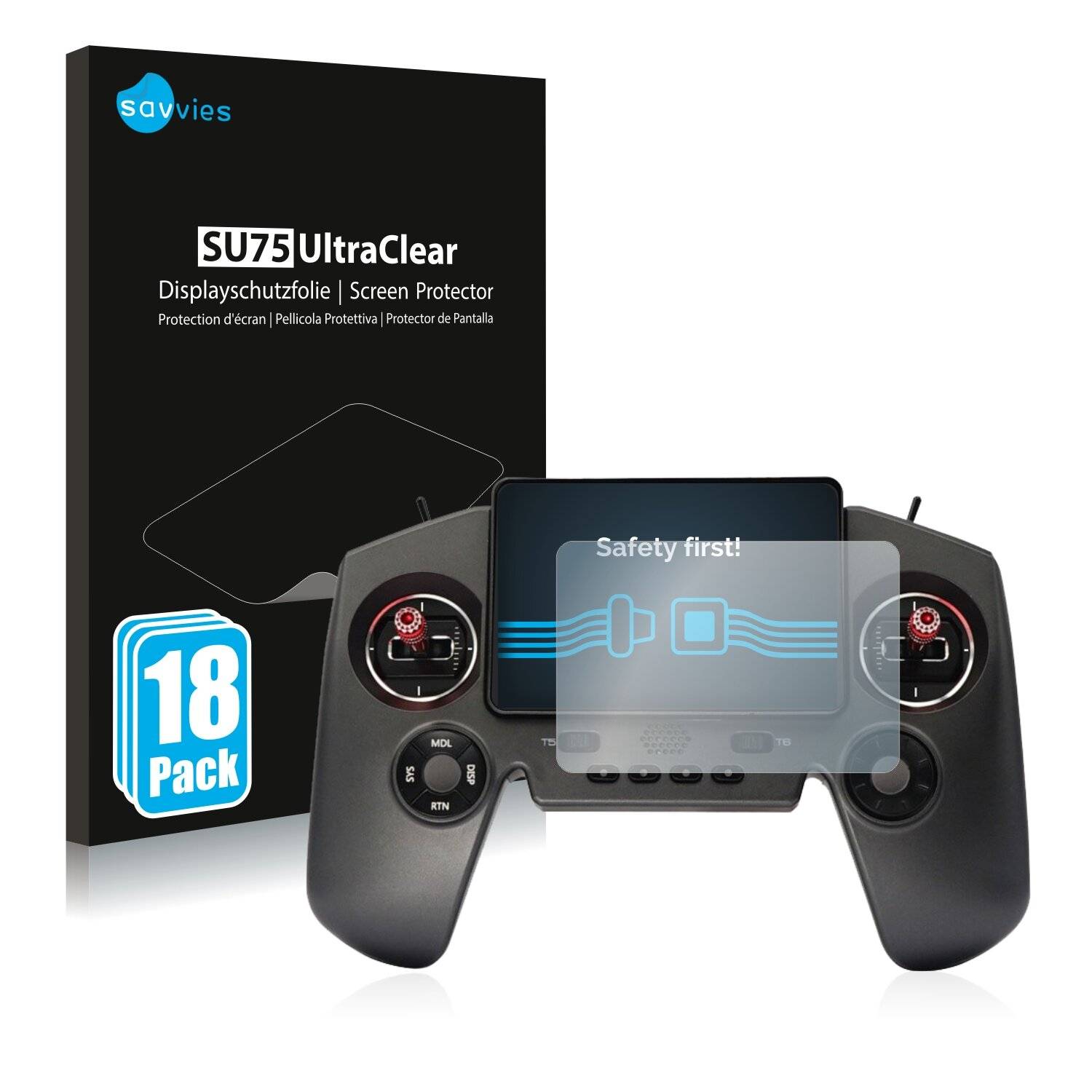 18x Savvies SU75 Displayschutzfolie für FrSky Twin