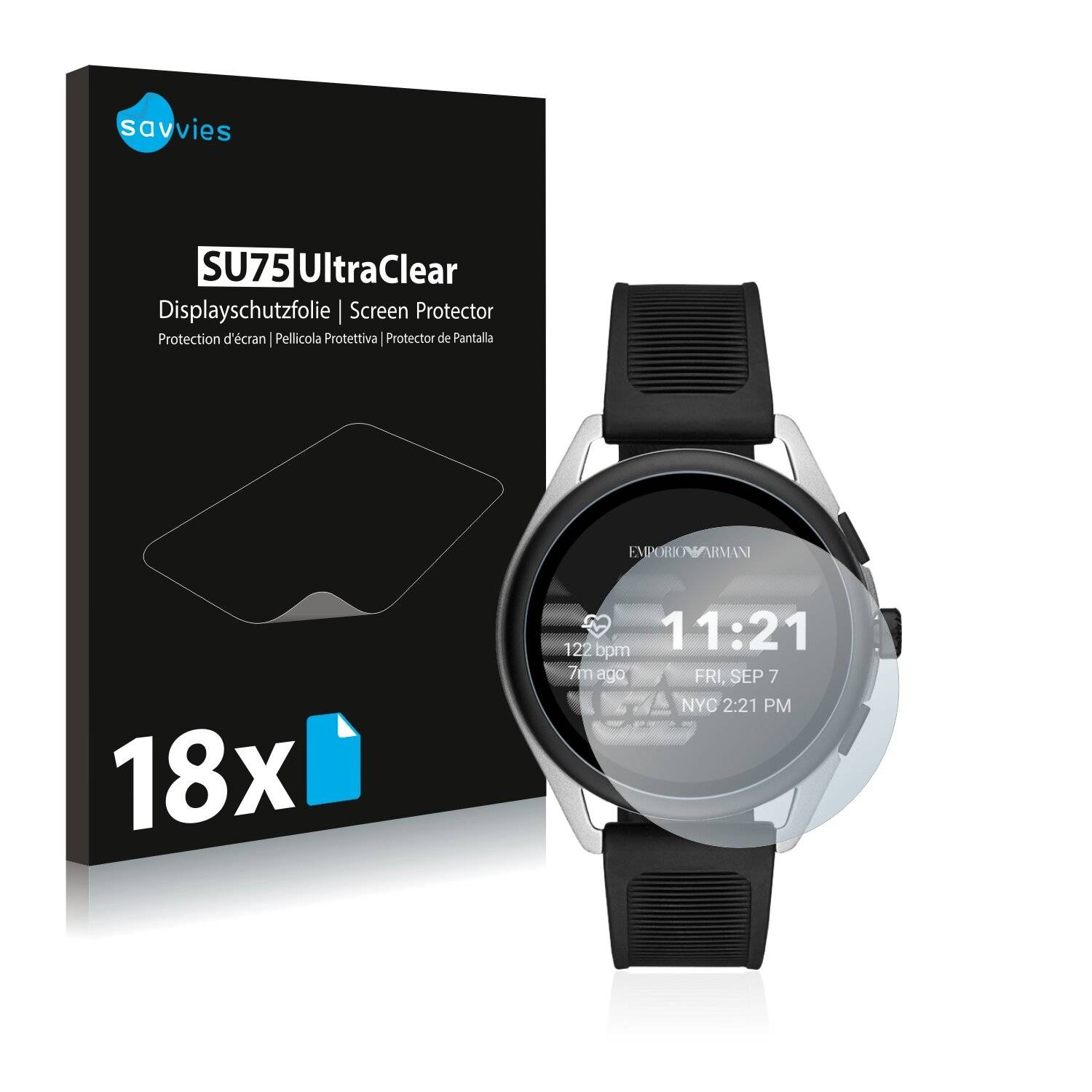 18x Savvies SU75 Displayschutzfolie für Emporio Armani Connected Smartwatch