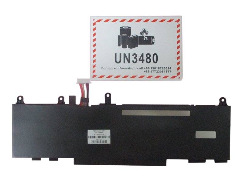 Lithium-Batteriepack mit UN3480-Etikett für Gefahrstoffe und Warnsymbol über dem schwarzen rechteckigen Batteriegemodul angebracht.
