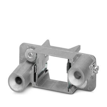 Eine Metallhalterung mit zwei zylindrischen Befestigungen auf beiden Seiten, konstruiert zum Montieren oder Fixieren von Komponenten.