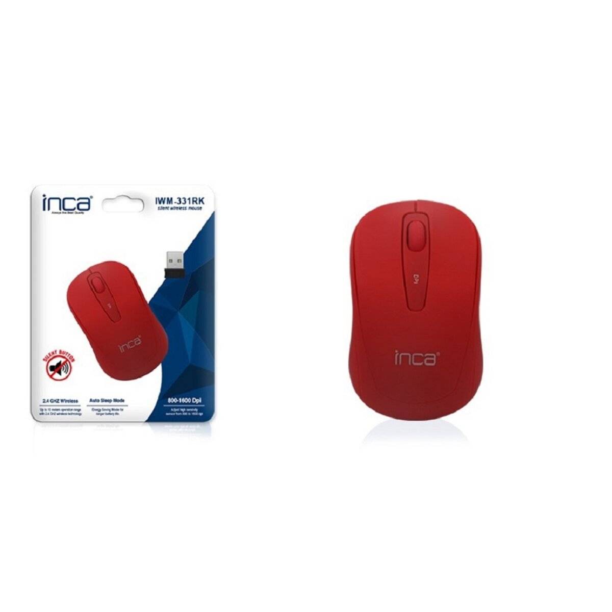Inca IWM-331RK Maus kabellos Bluetooth Optisch 1600 DPI Wireless Funkmaus Rot