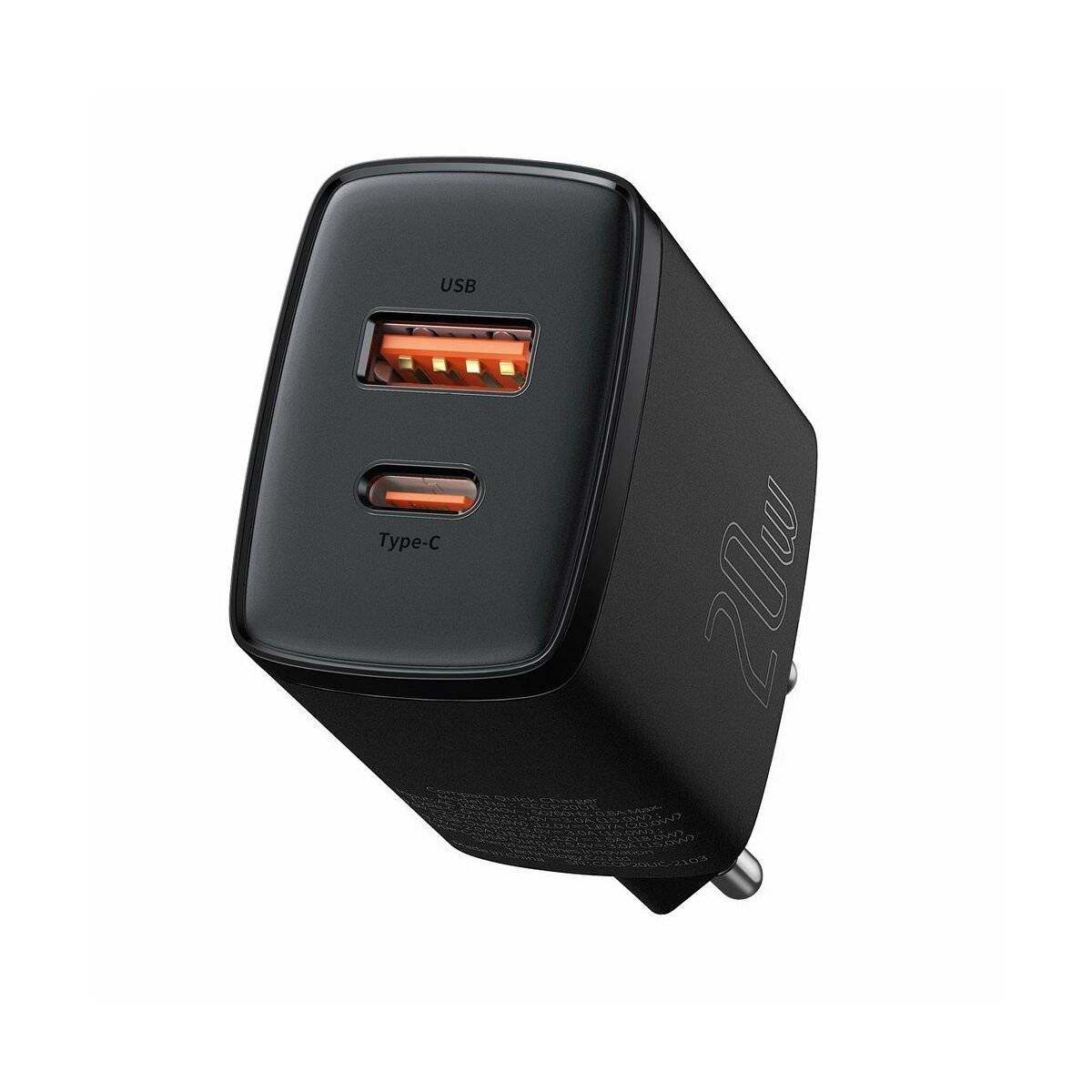 Baseus Compact Schnellladegerät USB / USB Type C 20W 3A Power Delivery Quick Charge 3.0 schwarz