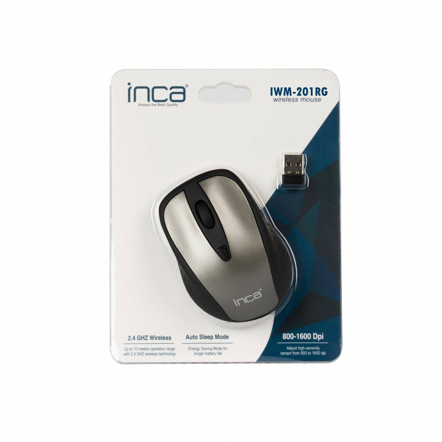 Inca IWM-201R-G Maus kabellos Bluetooth Optisch 1600 DPI Wireless Funkmaus Plug and Play Grau