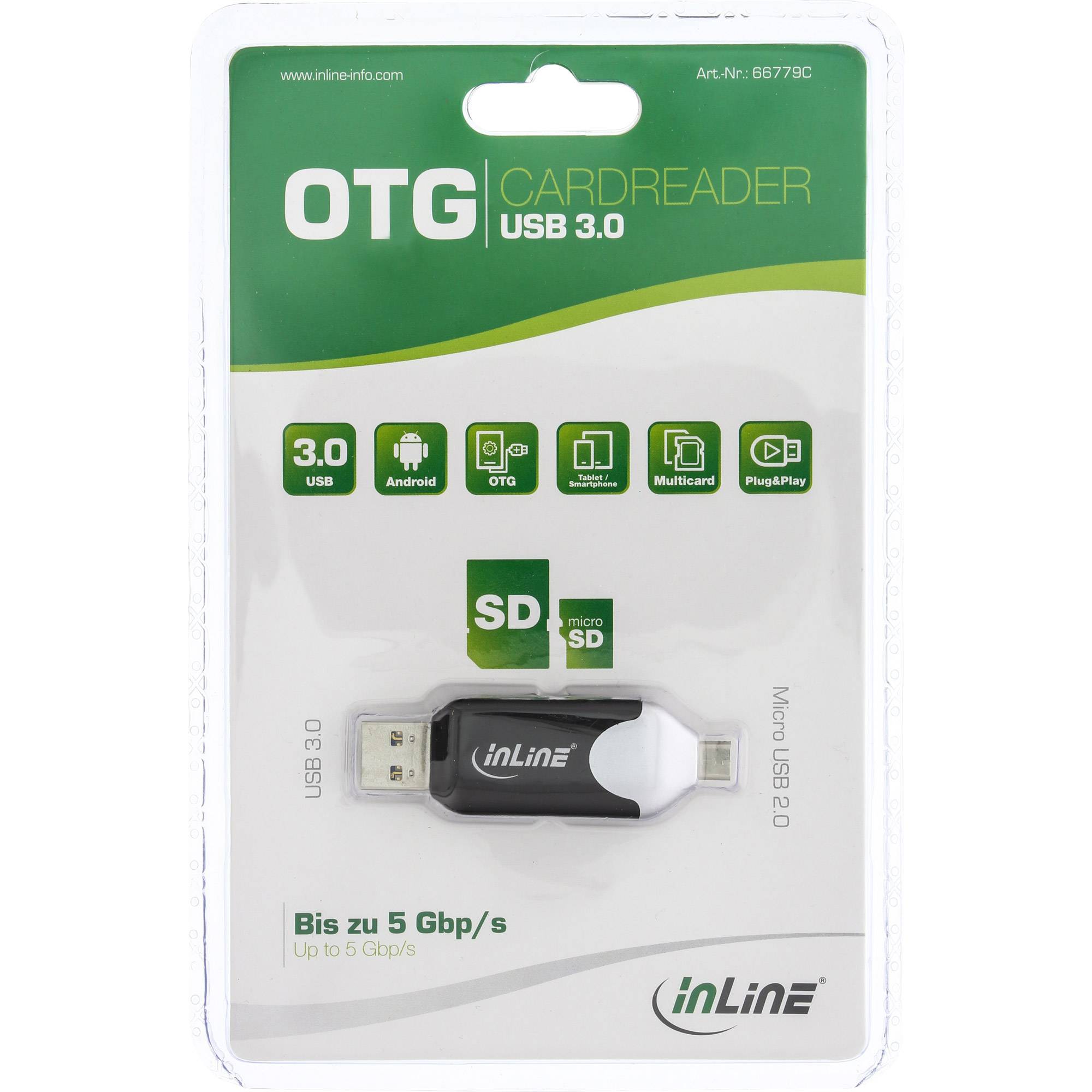 INLINE - USB3.0 Dual Cardreader - USB A und Micro-USB 2.0 für SDXC und microSDXC