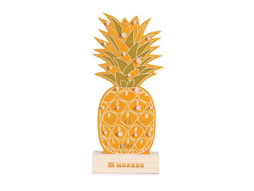 Lötbausatz, XL-Platine, Ananas, mit Holzhalter