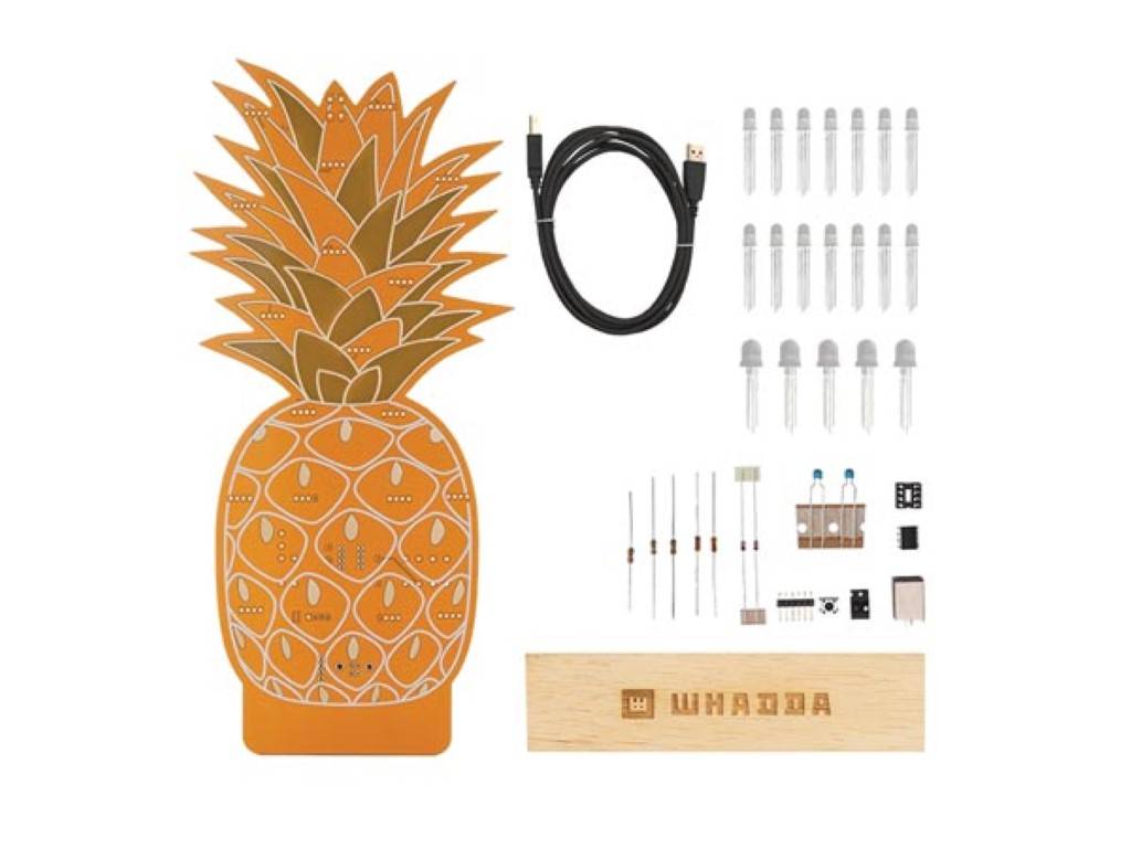 Lötbausatz, XL-Platine, Ananas, mit Holzhalter