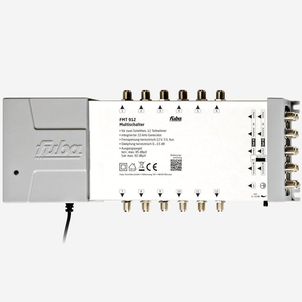 Fuba FMT 912 Multischalter 9/12 - SAT Multischalter 12 Teilnehmer/Receiver/TV für 2 Satelliten mit Energiesparnetzteil - Multiswitch Quattro- und