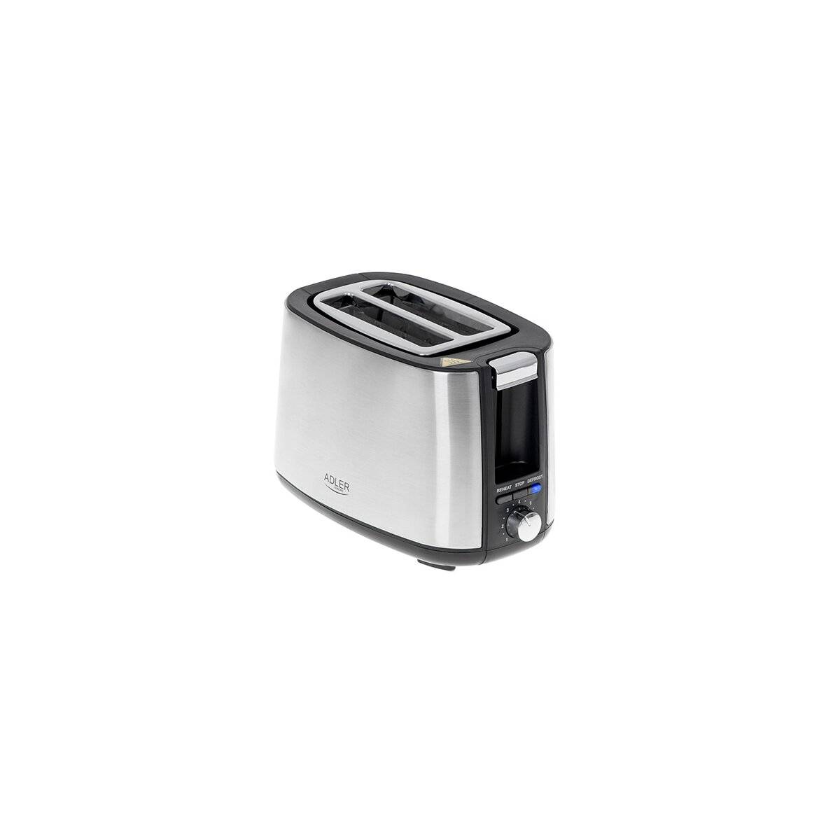 Adler AD 3214 Edelstahl-Toaster für 2 Scheiben mit Brötchenrost & 7 Stufen - Silber