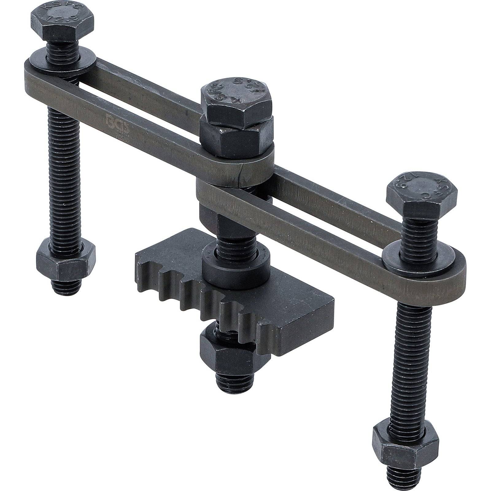 Ein Metallgetriebe-Abziehwerkzeug mit drei Bolzen und einem zentralen Greifmechanismus, das zum Entfernen von Zahnrädern von Wellen in Maschinen verwendet wird.