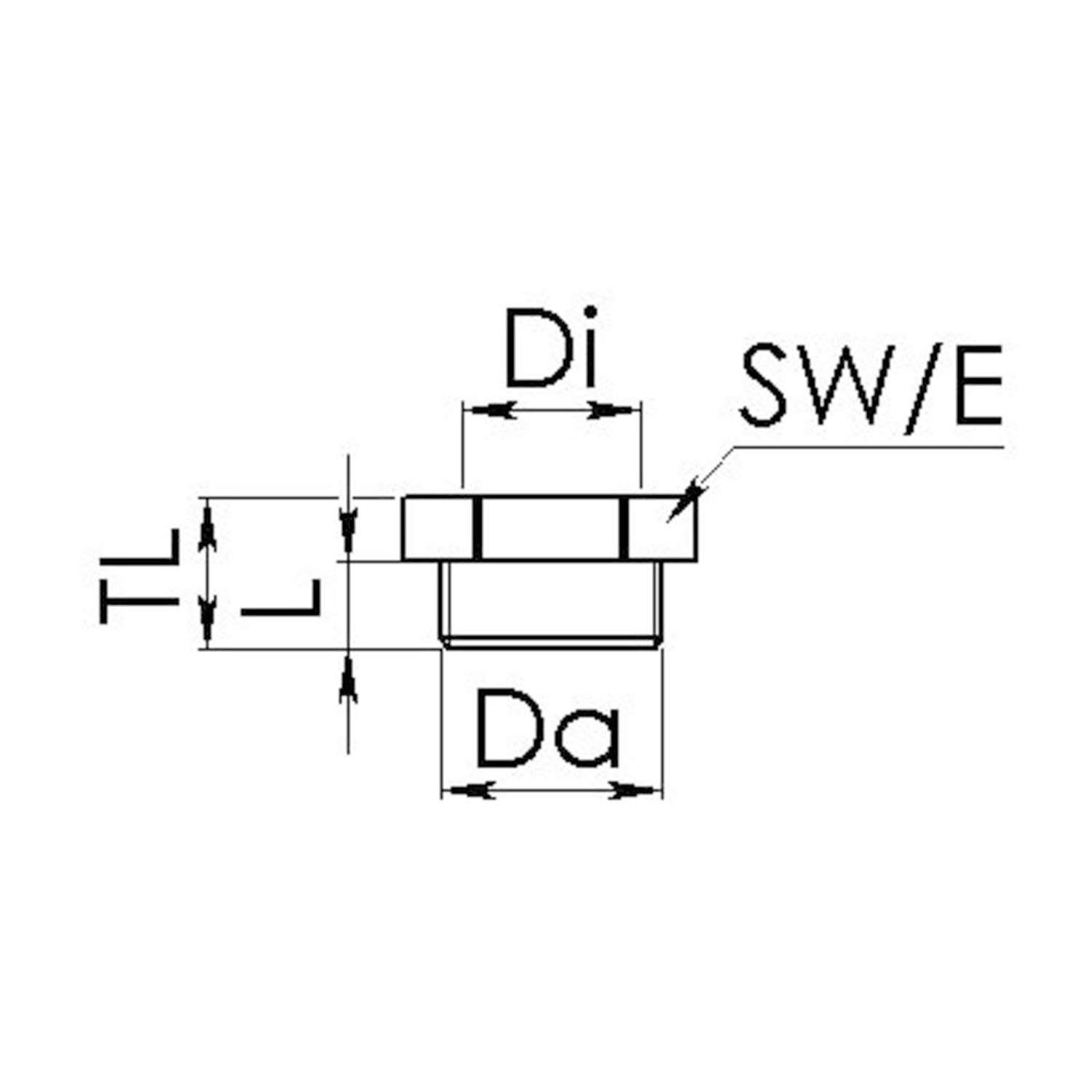 Diagramm einer mechanischen Komponente mit beschrifteten Abmessungen: 'Di' für Innendurchmesser, 'Da' für Außendurchmesser, 'SW/E' für Breite und 'TL' für Dicke.