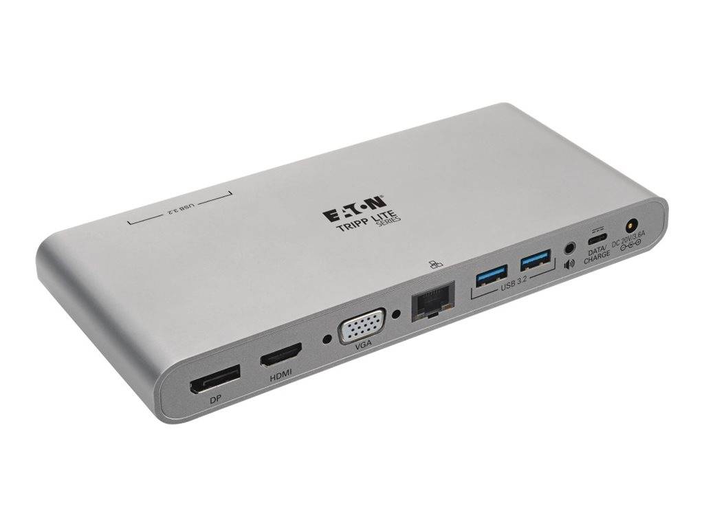 Tripp Eaton Lite Series USB-C Dock Triple Display 4K HDMI/DisplayPort VGA USB 3.2 Gen 1 USB-A/USB-C Hub GbE 100W PD Charging International Power