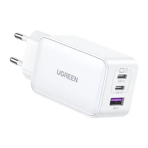Ugreen CD244 65W USB-A / 2x USB-C GaN-Schnellladegerät - Weiß Ugreen CD244 65W USB-A / 2x USB-C GaN-Schnellladegerät - Weiß