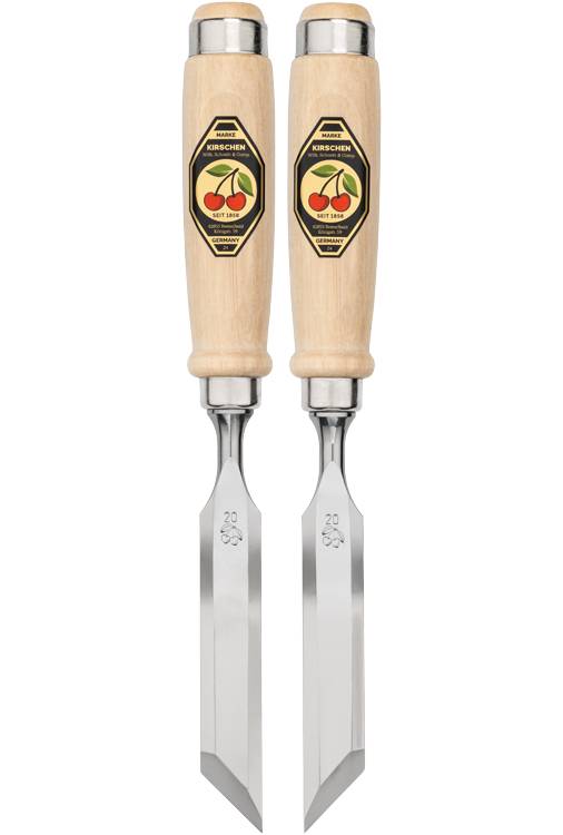 KIRSCHEN Stechbeitelpaar mit Weißbuchenheft 20 mm R+L gekröpft mit schräger Schneide 1058020