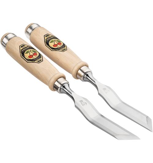 KIRSCHEN Stechbeitelpaar mit Weißbuchenheft 20 mm R+L gekröpft mit schräger Schneide 1058020