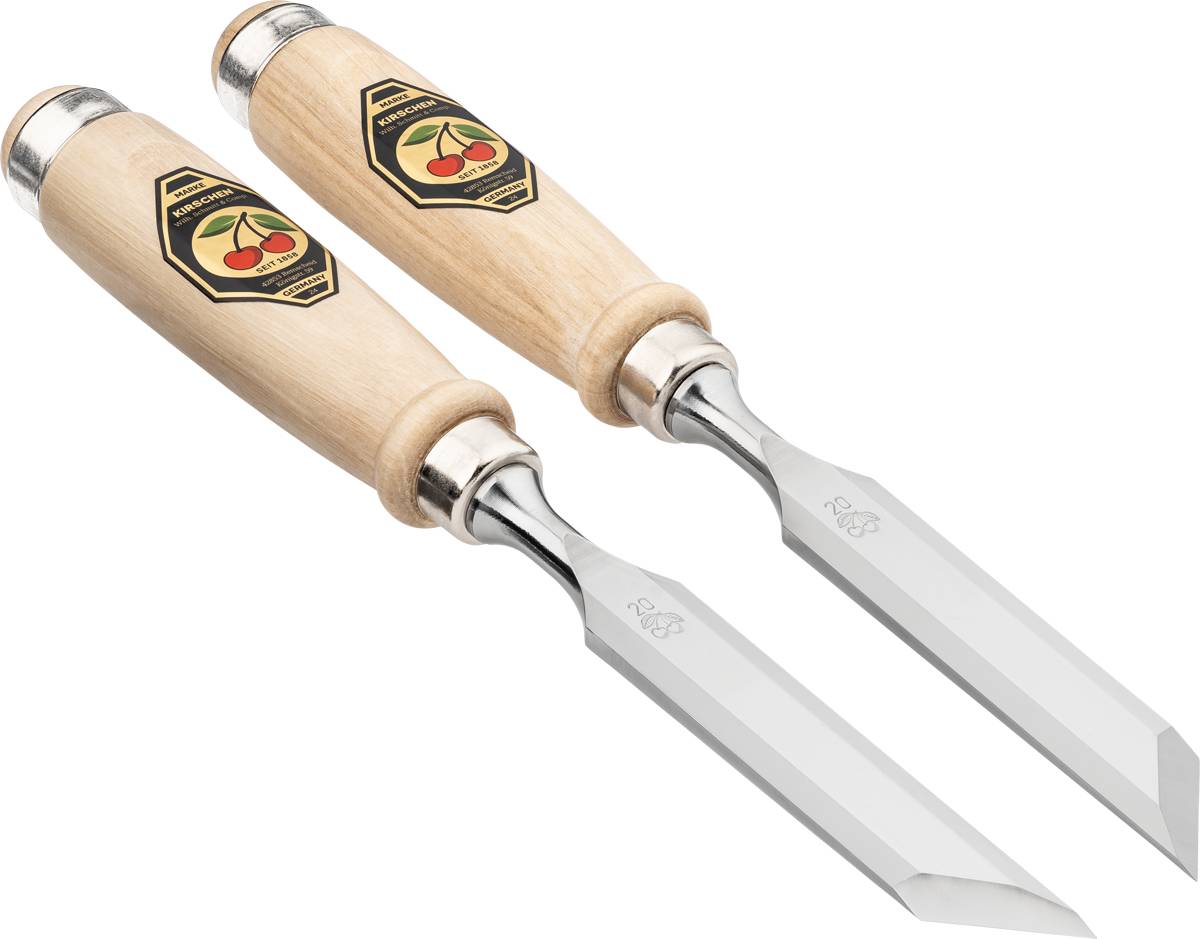 KIRSCHEN Stechbeitelpaar mit Weißbuchenheft 12 mm R+L mit schräger Schneide 1056012