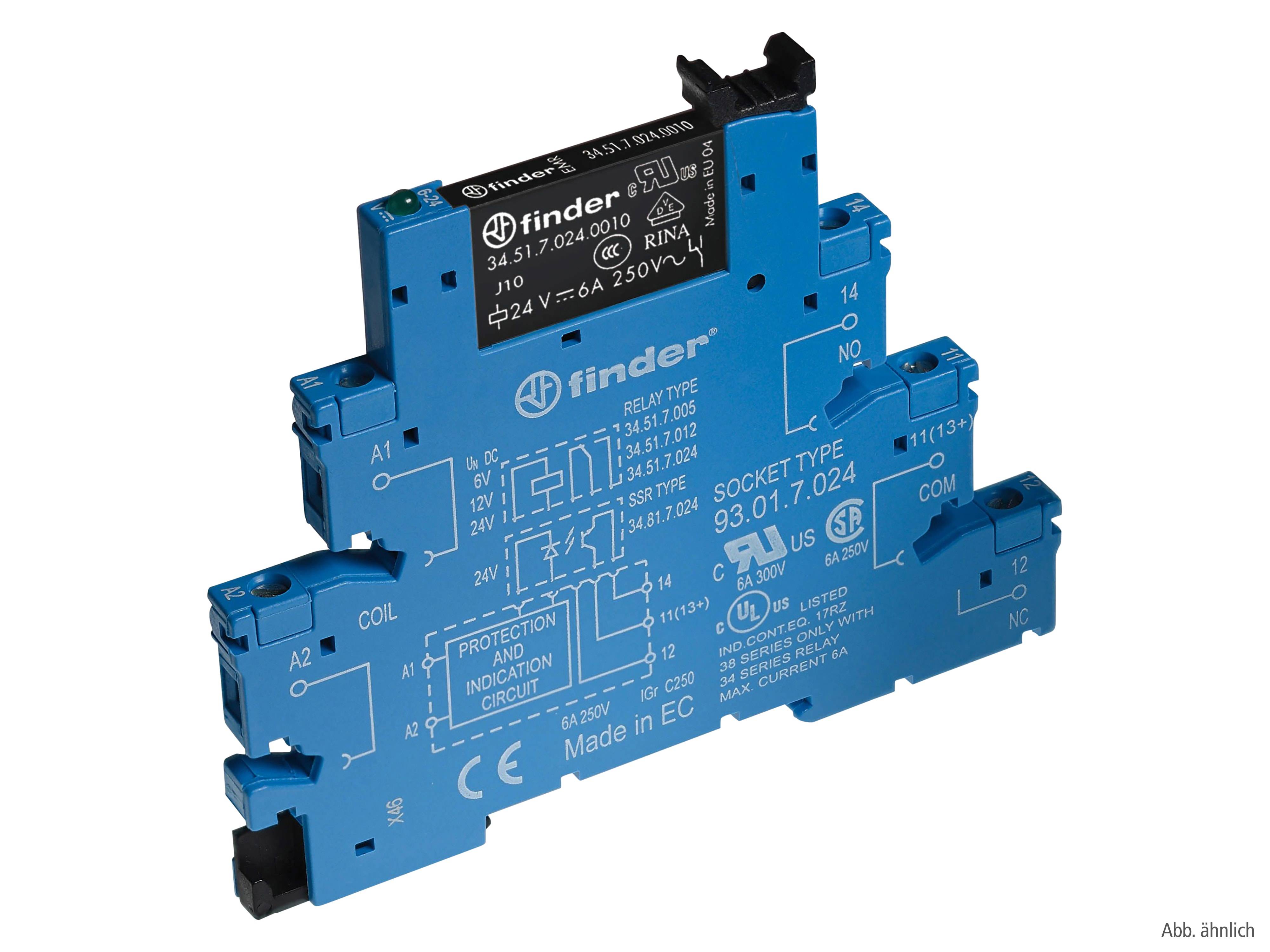 FINDER Koppelrelais mit Schraubanschlüssen, 1 Wechsler, 6 A, Spule 48 V AC/DC 38.51.0.048.0060