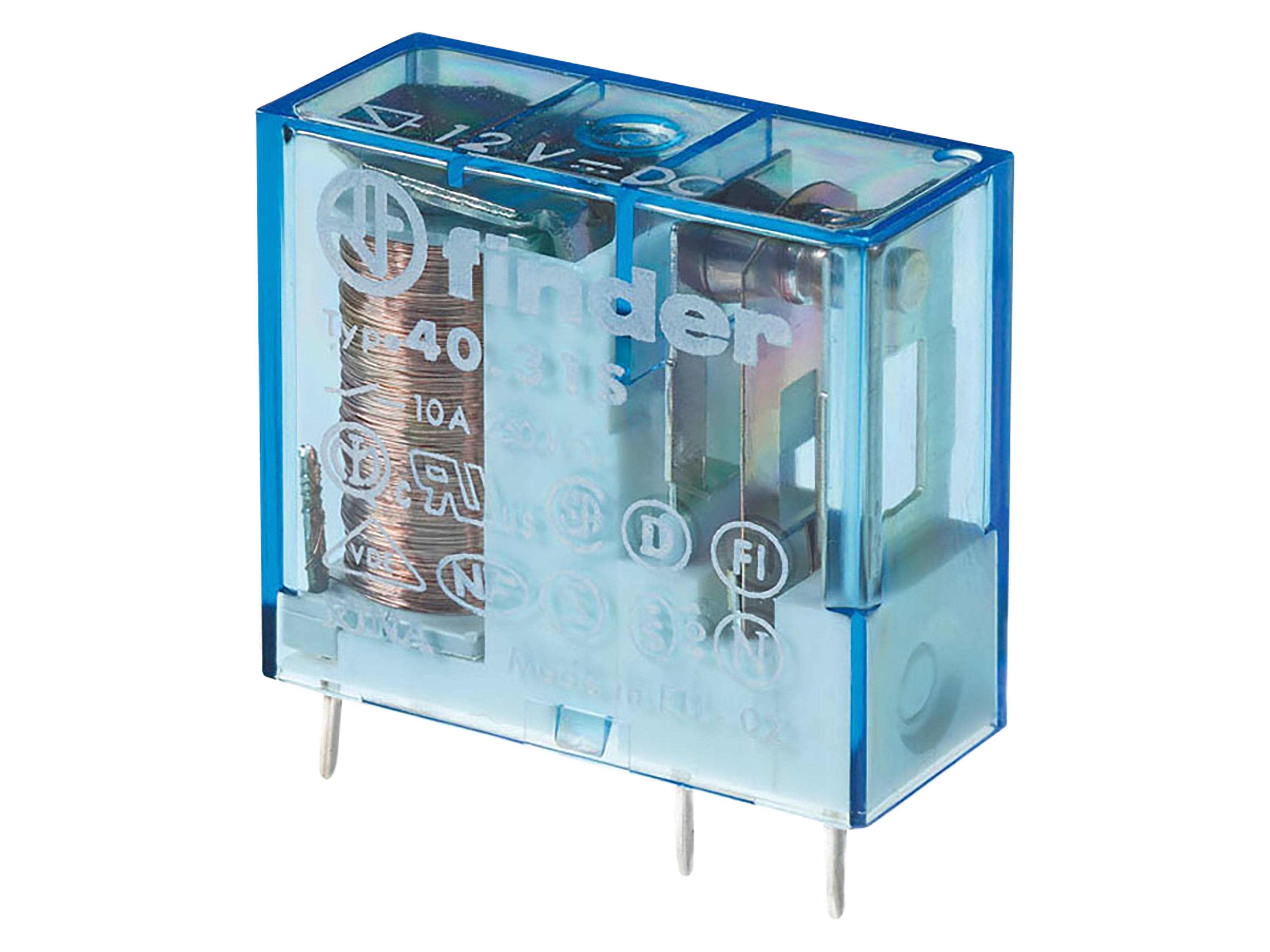 FINDER Steck-/Printrelais, 1 Wechsler 12 A, Spule 24 V DC sensitiv 40.31.7.024.0000