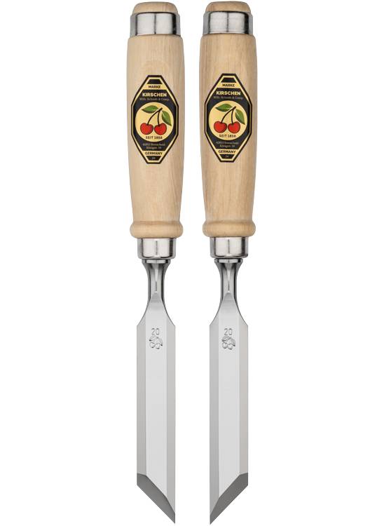 KIRSCHEN Stechbeitelpaar mit Weißbuchenheft 20 mm R+L mit schräger Schneide 1056020
