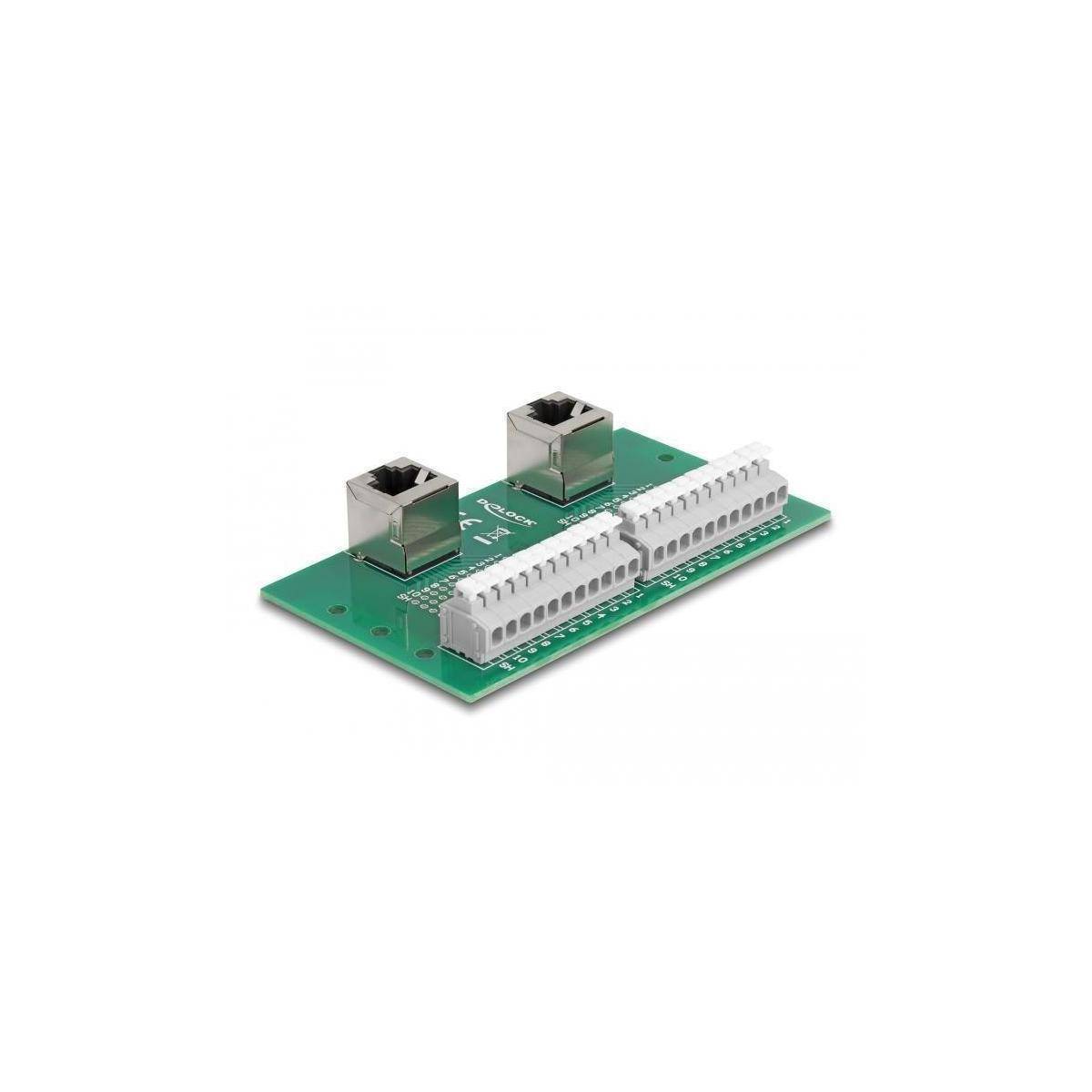 67015 - RJ50 2 x Buchse zu 2 x Terminalblock mit Drucktaster für Hutschiene gewin