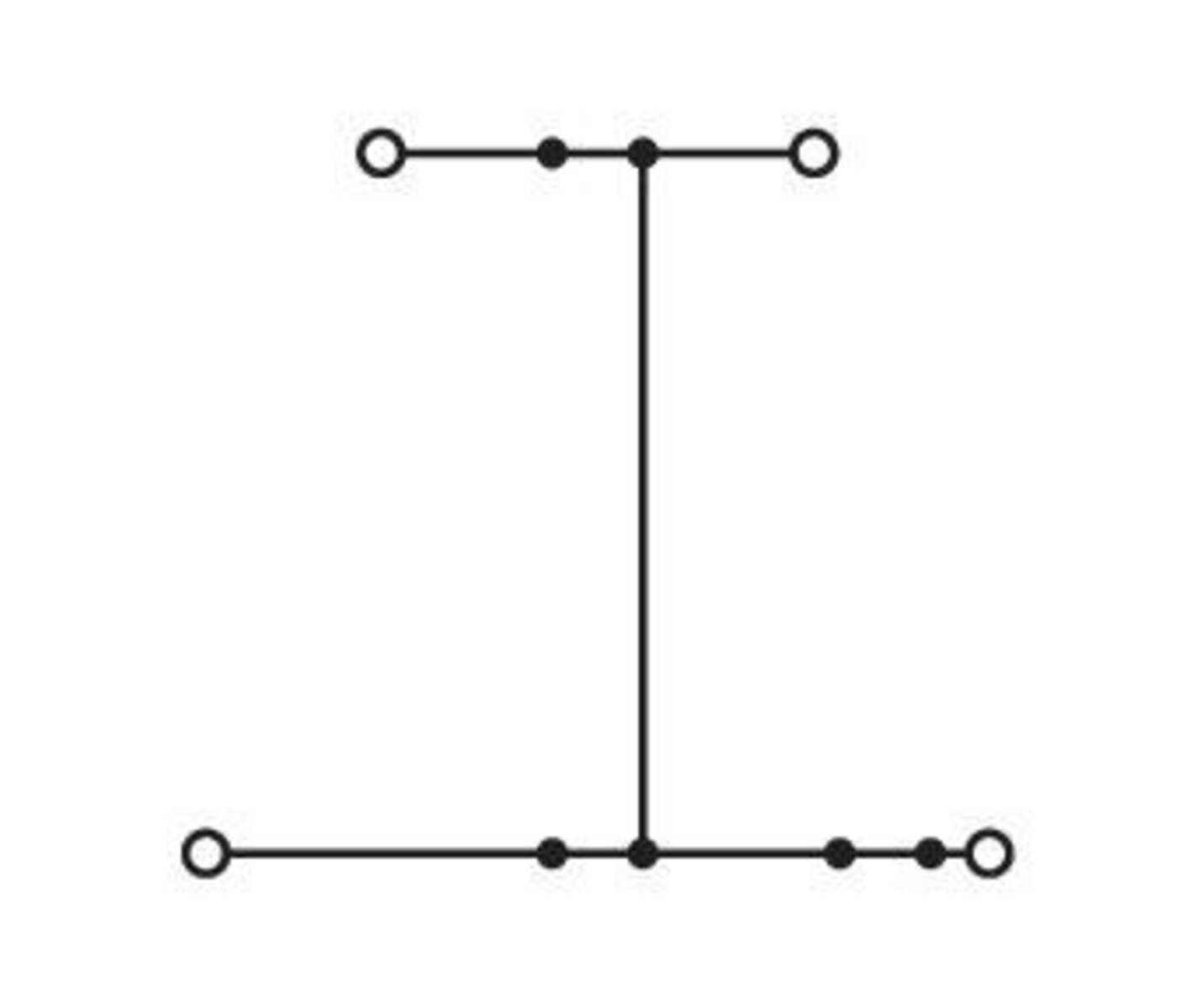 Liniendiagramm, das einem Großbuchstaben 'I' ähnelt, mit Kreisen an den Enden und Schnittpunkten, das Knoten in einem Netzwerk oder einer Verkehrskarte darstellt.
