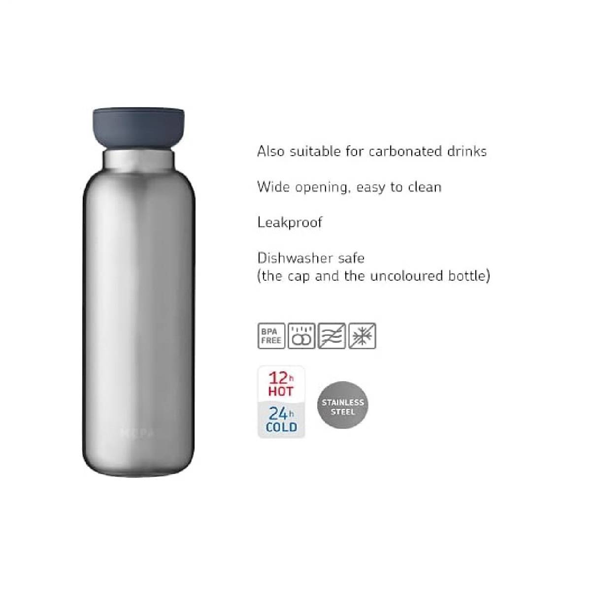 Mepal - Isolierflasche Ellipse - Doppelwandige Thermo Wasserflasche - Thermosflasche für Unterwegs - 9 Stunden heiß & 12 Stunden kalt - Edelstahl