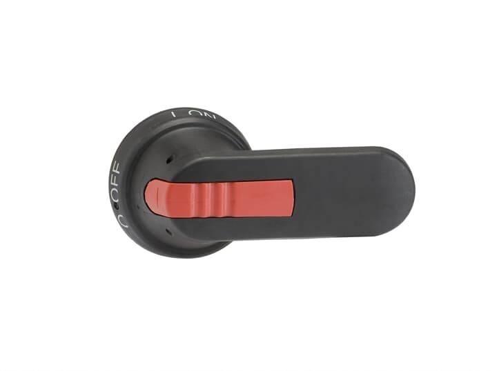 Ein schwarzer Schalter mit rotem Hebel befindet sich in der 'AUS'-Position, beschriftet mit 'EIN' und 'AUS' auf beiden Seiten. Wird verwendet, um einen elektrischen Stromkreis zu steuern.